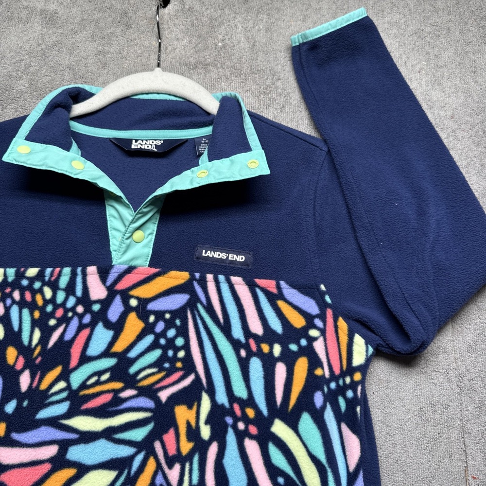 Lands' End Youth Fleece 1/4‎ Snap Pullover Jacket Large 10 12 Colorblock